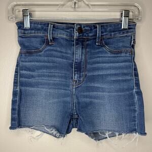 Hollister Medium Wash Denim Stretch Shorts Frayed Hem Womens Size 0/ 24